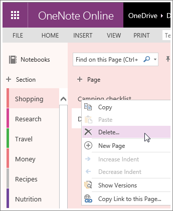 onenote deleted section