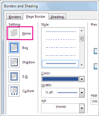 Page border settings dialog box