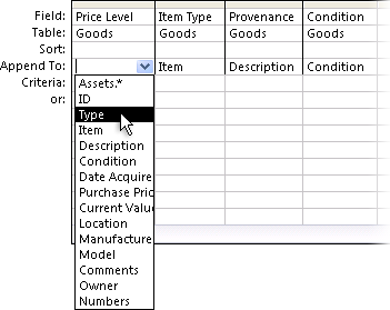 A drop-down list in an Append to row