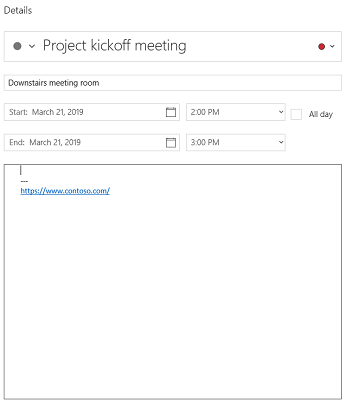 Calendar for Windows 10 event details view