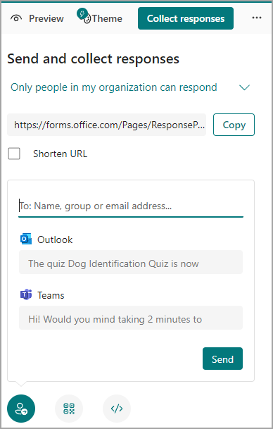 Collect responses panel with Teams option