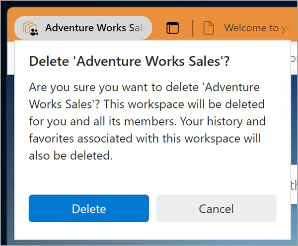Delete your workspace in Microsoft Edge Workspaces.