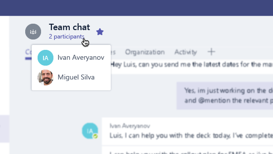 Participants list in a chat header