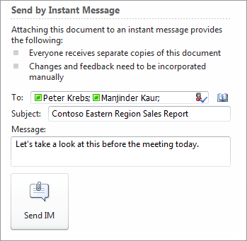 Send a document using Lync 2010 from the Office 2010 File tab