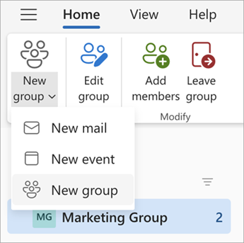 From the ribbon in the Groups dashboard, select New Group > New Group