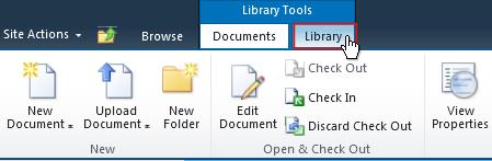 Pointer on Library tab of ribbon