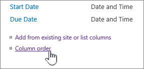 List content type column order