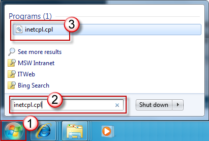 In Windows Vista or Windows 7, click Start , type inetcpl.cpl in the Start Search box, and then press ENTER.