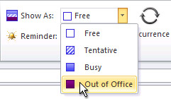 Show time as Out of Office command