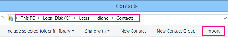 Navigate to the Contacts folder, then choose Import.