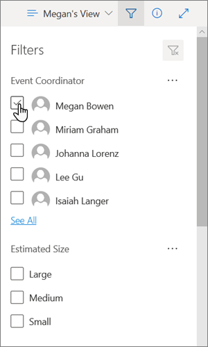 The Filter option selected in the List view in the modern SharePoint experience