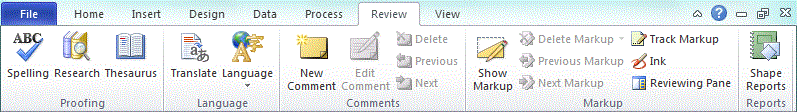 review tab of the ribbon