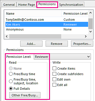 Calendar Sharing Permissions tab in Outlook 2013