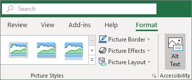 Alt Text button on the Excel for Windows ribbon