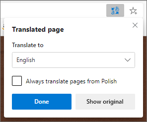 Microsoft Translator panel showing the status of the translation.