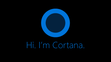 The Cortana icon as seen on the screen with the words, "Hi. I'm Cortana" below the icon.