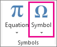 Symbol command on the Insert tab