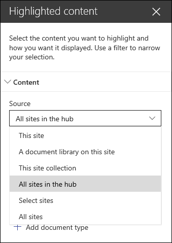 Highlighted content web part tool pane