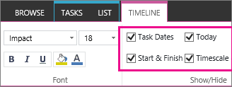 Task Timeline dates settings in the ribbon