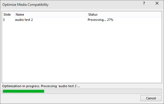 Compatibility processing dialog