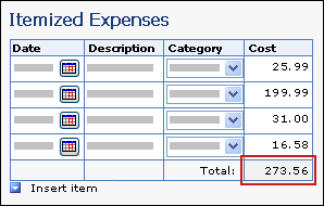 Repeating table with red box around Total text box