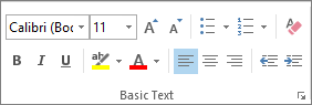 Options in the Basic Text group