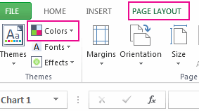 Color button in Theme group on Page Layout tab