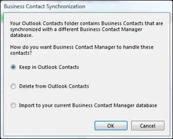 business contact synchronization dialog box