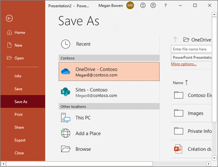 Save PowerPoint to OneDrive