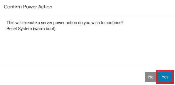 A screenshot of the Confirm Power Action window with the Yes option highlighted.
