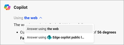 Changing the scope of a context selection with Copilot in Microsoft Edge.
