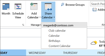 Drop-down list of calendars that can be shared