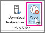 The Work Offline button in Outlook 2013