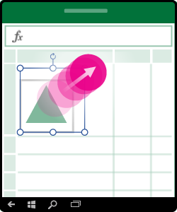 Art showing how to resize a shape, chart, or other object