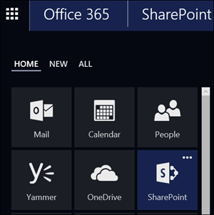 SharePoint tile in Office 365 app launcher