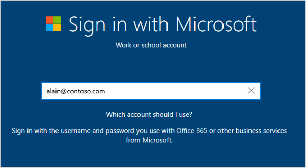 Sign in screen with email address