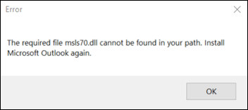 Outlook classic startup error