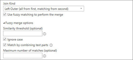 Fuzzy merge options in the Merge dialog box