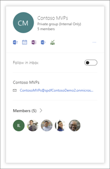 Image of the new Office 365 Groups hover card