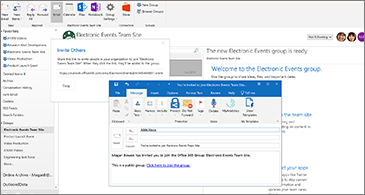 Invite Others dialog box in the background and mail to invitee in the foreground