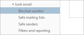 A screenshot of Blocked Senders on the Options menu