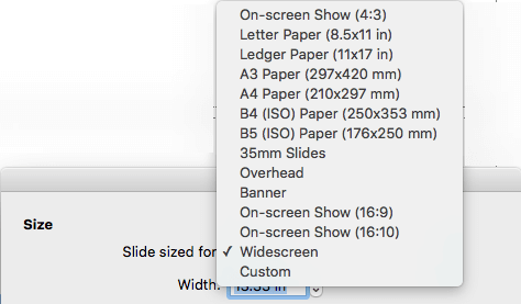 There are several predefined slide-size options in the Page Setup dialog box