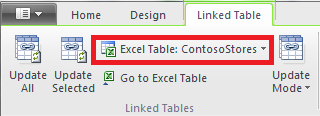 Linked ribbon indicating Excel table