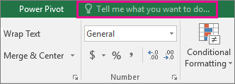 Tell Me box on the Excel 2016 ribbon