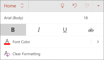 Font menu in PowerPoint for Android.