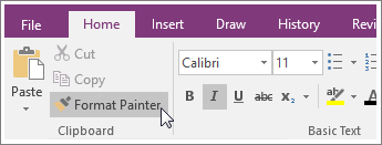 Screenshot of the Format Painter button in OneNote 2016.