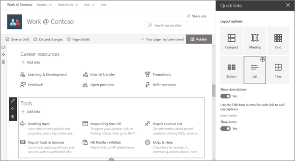 Sample Quick Links web part input for modern Hub site in SharePoint Online