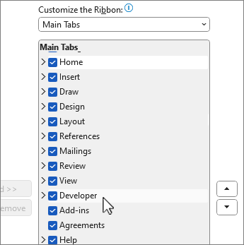 Customize ribbon dialog with developer selected