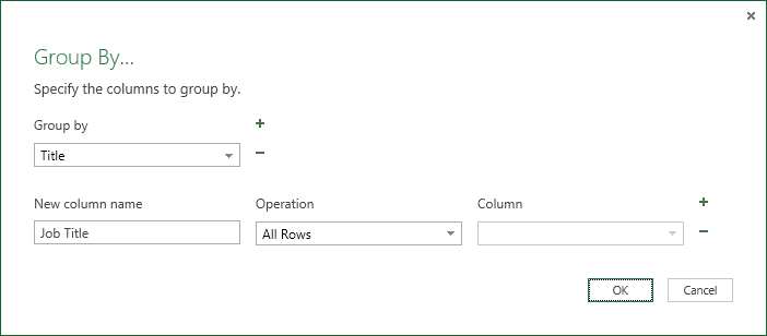 Group By dialog box for Row Operations