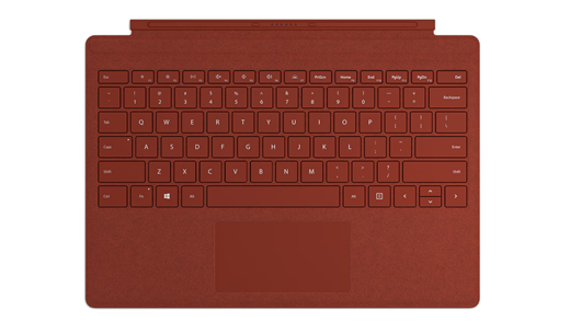 A Surface Pro Signature Type Cover in poppy red.